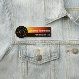 Orange Yellow Sunset Art and Happy Face Name Tag