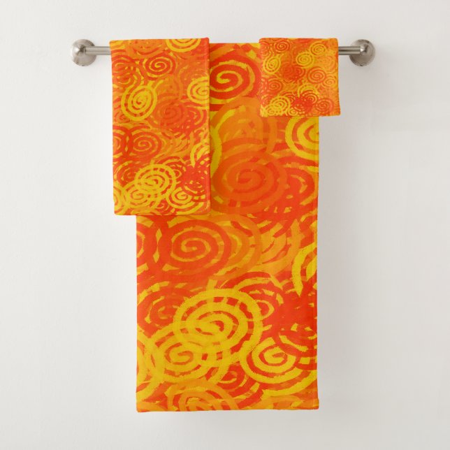 Orange Yellow Swirls Pattern Bath Towel Set (Insitu)