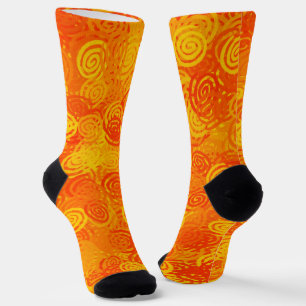 Orange Yellow Swirls Pattern Socks