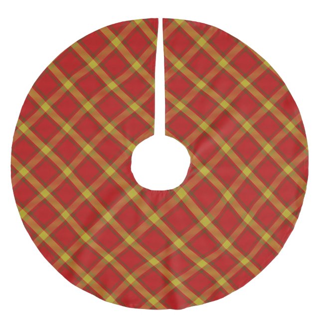 Orange Yellow Tartan Brushed Polyester Tree Skirt (Front)