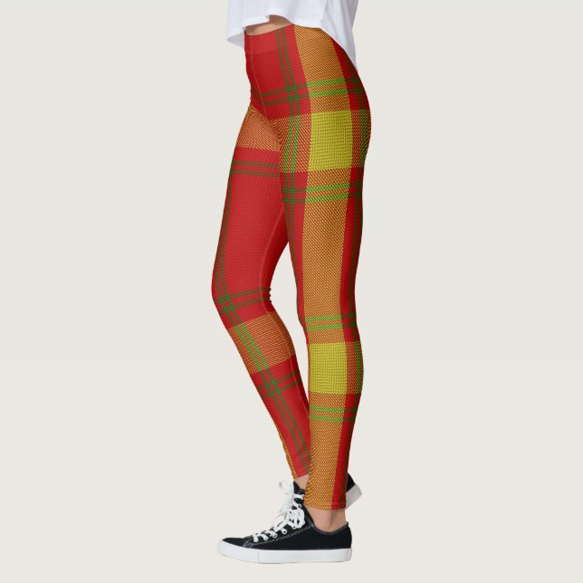 Orange Yellow Tartan Christmas Leggings (Left)