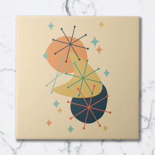 Orange, Yellow, Teal Mid-Century Abstract Tile