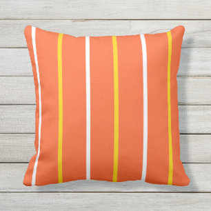 Orange & Yellow Thin Striped Outdoor Throw Pillow