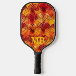 Orange Yellow Tie Dye Hearts Monogram Pickleball Paddle