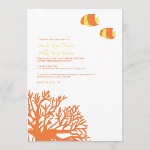 Orange & Yellow Tropical Coral Wedding Invitation