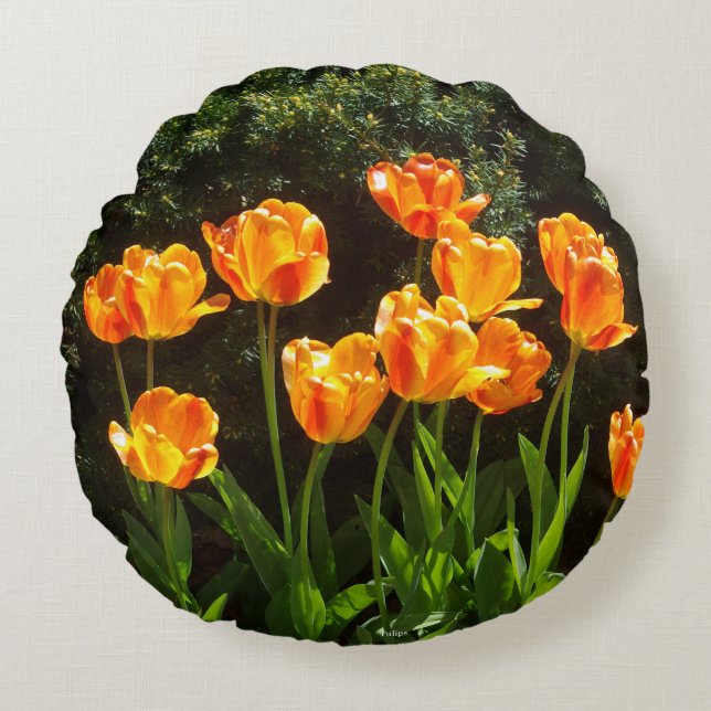 Orange/Yellow Tulips round pillow (Front)
