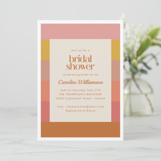 Orange Yellow Warm Stripes Geometric Bridal Shower Invitation (Standing Front)