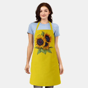 Orange yellow watercolor big sunflowers lemon apron