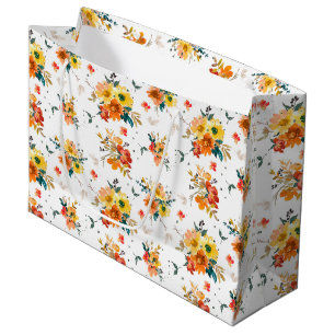 ORANGE & YELLOW WATERCOLOR FALL FLOWERS LARGE GIFT BAG