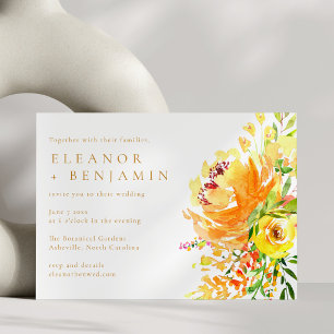 Orange Yellow Watercolor Floral Wedding Landscape Invitation