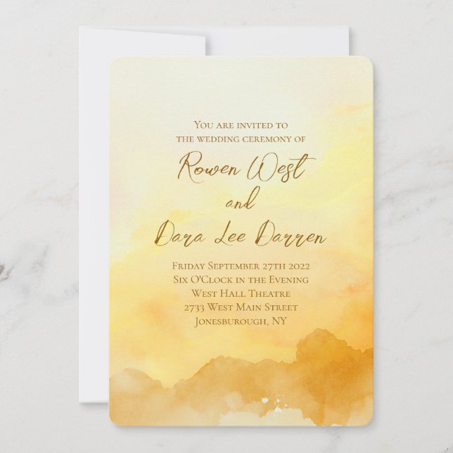 Orange Yellow Watercolor Ombre Painting Wedding Invitation (Front)