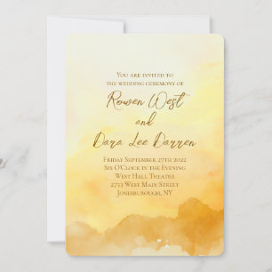 Orange Yellow Watercolor Ombre Painting Wedding Invitation