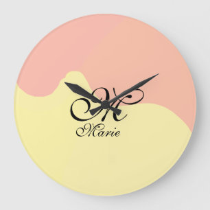 Orange yellow watercolor retro add your monogram large clock