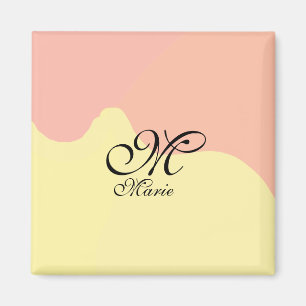 Orange yellow watercolor retro add your monogram  magnet