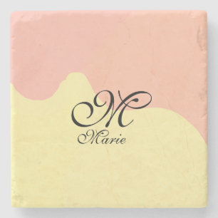 Orange yellow watercolor retro add your monogram stone coaster