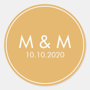 Orange Yellow  Wedding Classic Monogram Round Sticker