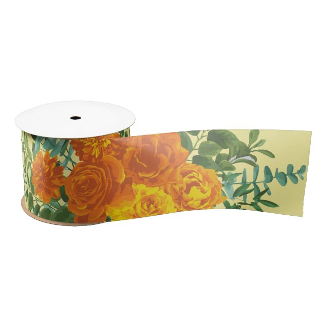 Orange Yellow Wedding Roses Spring Satin Ribbon (Spool)