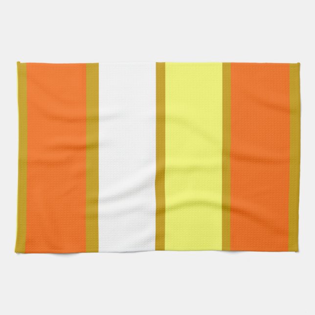 Orange, Yellow, White and Gold Stripes Tea Towel (Horizontal)