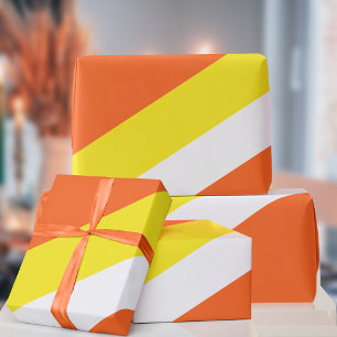 Orange Yellow White Striped Wrapping Paper