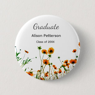 Orange yellow wildflowers modern graduatie rustic 6 cm round badge