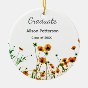 Orange yellow wildflowers modern graduatie rustic ceramic tree decoration