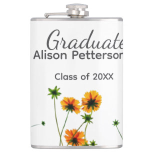 Orange yellow wildflowers modern graduatie rustic hip flask