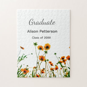 Orange yellow wildflowers modern graduatie rustic jigsaw puzzle