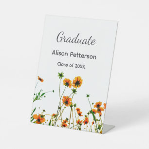 Orange yellow wildflowers modern graduatie rustic pedestal sign