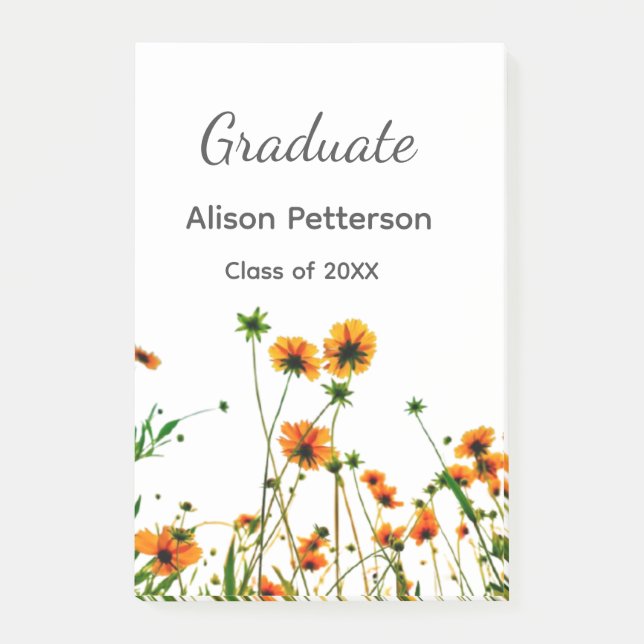 Orange yellow wildflowers modern graduatie rustic post-it notes (Front)