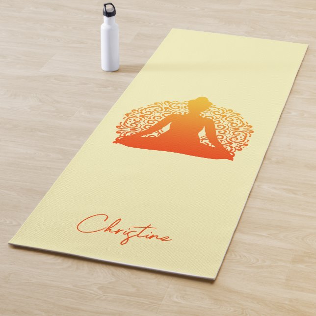 Orange-Yellow Yoga Pose with Custom Name Yoga Mat (In Situ)
