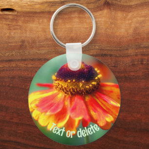 Orange Yellow Zinnia Daisy Flower Personalised Key Ring