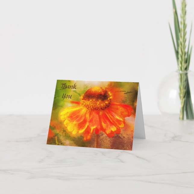 Orange Yellow Zinnia Flower Art Thank You Card (Front)
