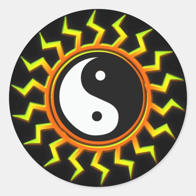Orange Yin Yang Balanced Sun Classic Round Sticker (Front)