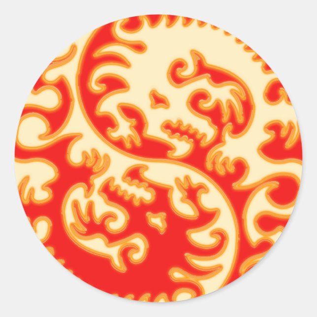 Orange Yin Yang Dragon Classic Round Sticker (Front)