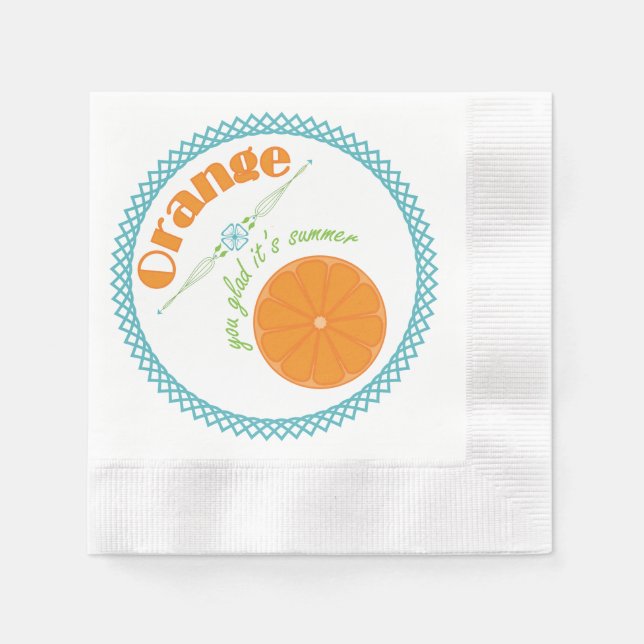 Orange You Glad It's Summer with Blue Border Napkin (Front)