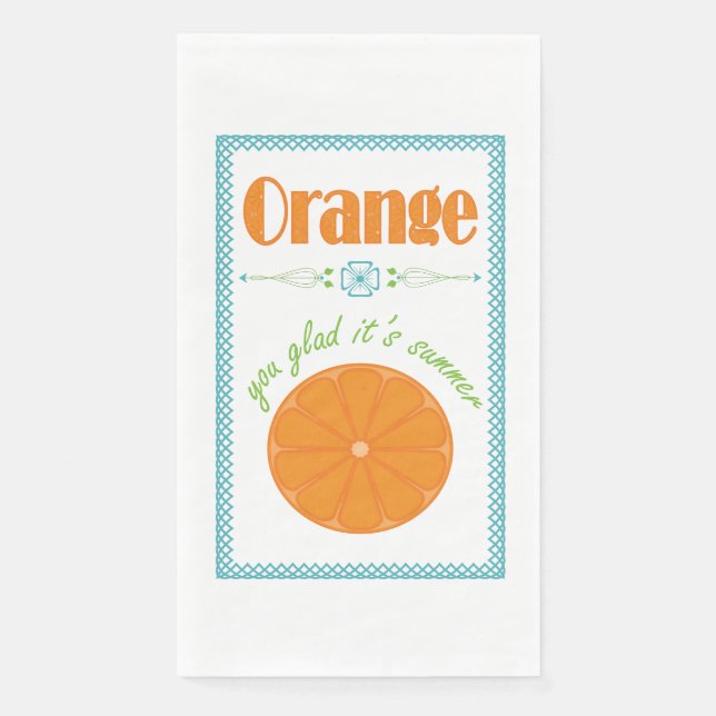 Orange You Glad It's Summer with Blue Border Napkin (Front)