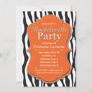 Orange Zebra Print Bachelorette Party Invitations