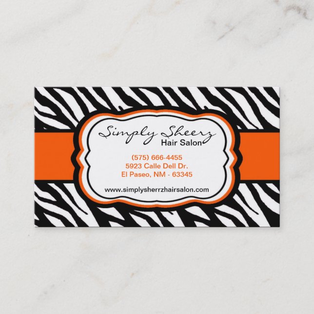 Orange Zebra Print Hair Salon Business Card (Front)