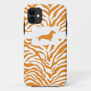 Orange Zebra Stripe w/Dachshund iPhone 11 Case