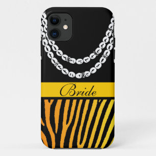 Orange zebra stripes bride pearls iphone 5 case