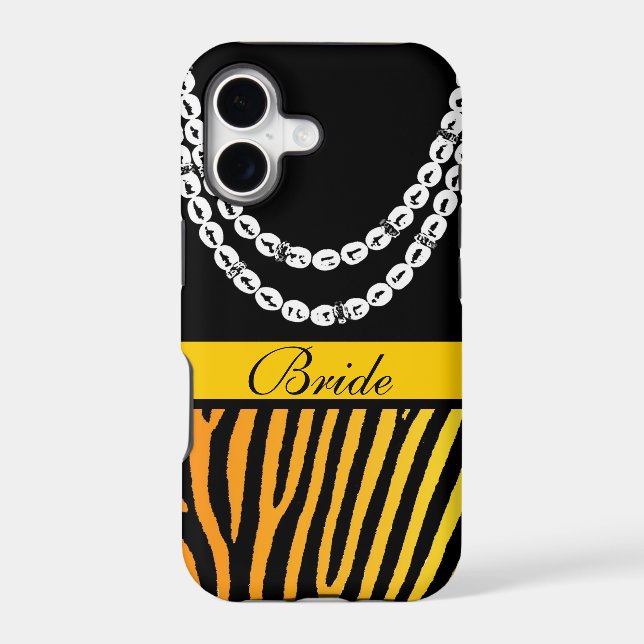 Orange zebra stripes bride pearls iphone 5 case (Back)