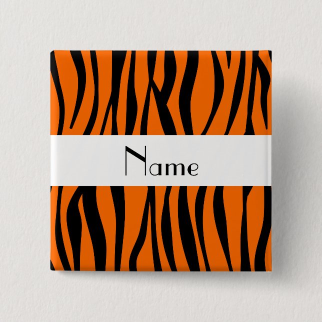Orange zebra stripes white stripe 15 cm square badge (Front)