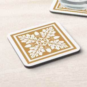 Orange Zest Acorn and Leaf Tile Design Coaster