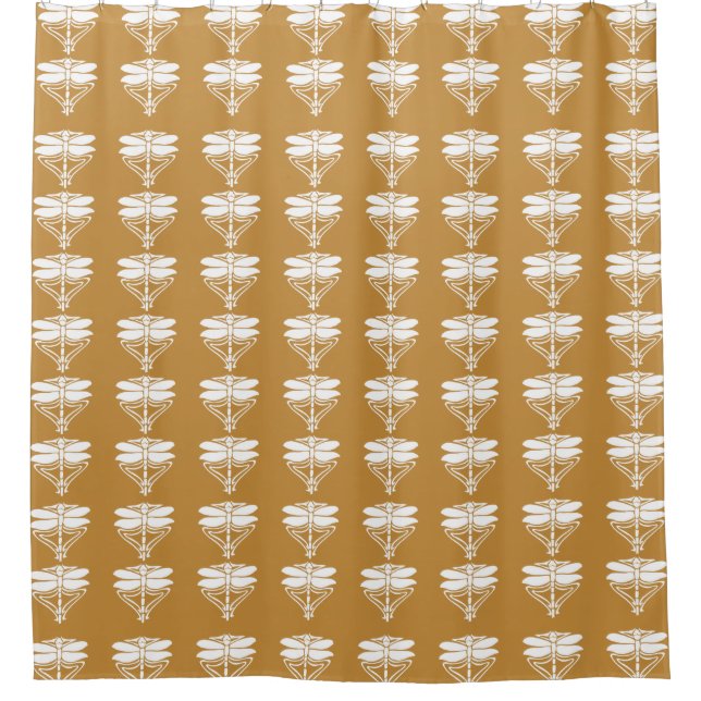 Orange Zest Arts and Crafts Dragonflies Shower Curtain (Front)
