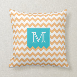 Orange Zig Zag Pattern & turquoise monogram box Cushion