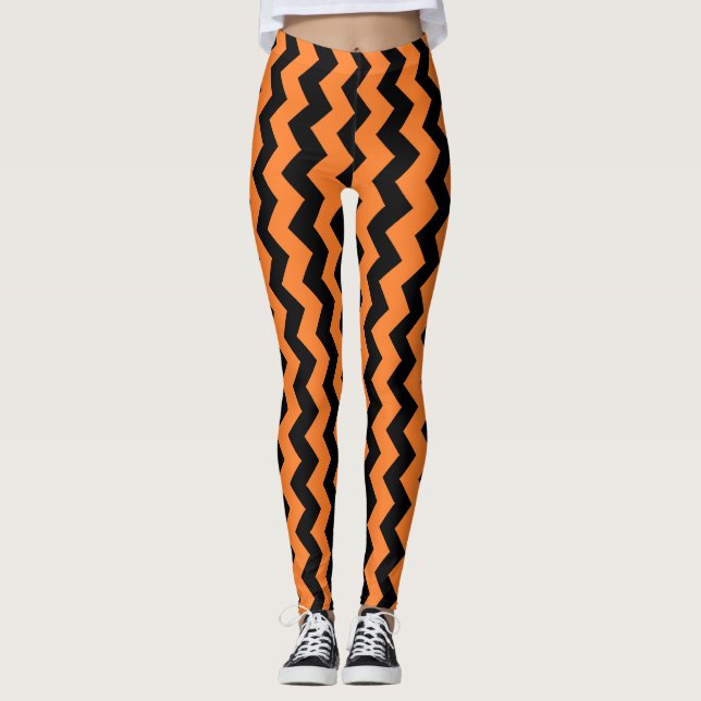 Orange Zigzag Design You Choose Background Colour Leggings (Front)