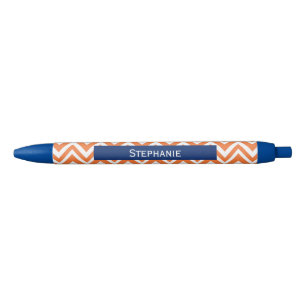 Orange Zigzag Pattern with Royal Blue Black Ink Pen