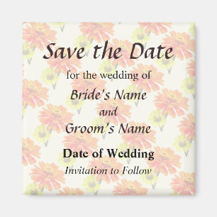 Orange Zinnia and Yellow Zinnia Tile Save the Date Magnet