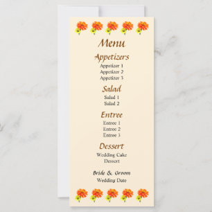 Orange Zinnia and Yellow Zinnia Wedding Menu