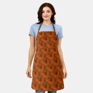 Orange Zinnia Daisy Flower Nature Art Pattern Apron